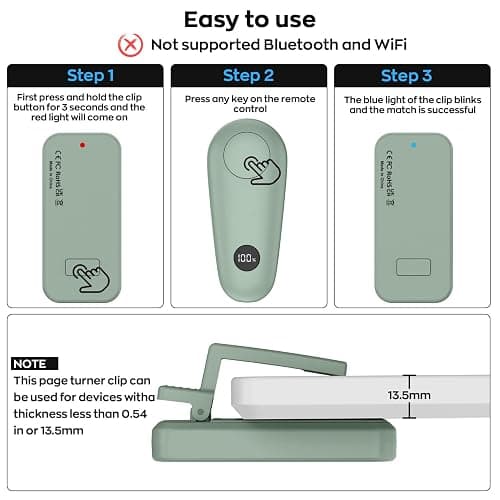 GEKVIVE RF Remote Control Page Turner for Kindle Paperwhite Scribe Accessories, Page Turner Clicker for iPad Tablets Reading Novels Taking, Phone Camera Video Record Triggers Remote, Agave Green thumbnail 5