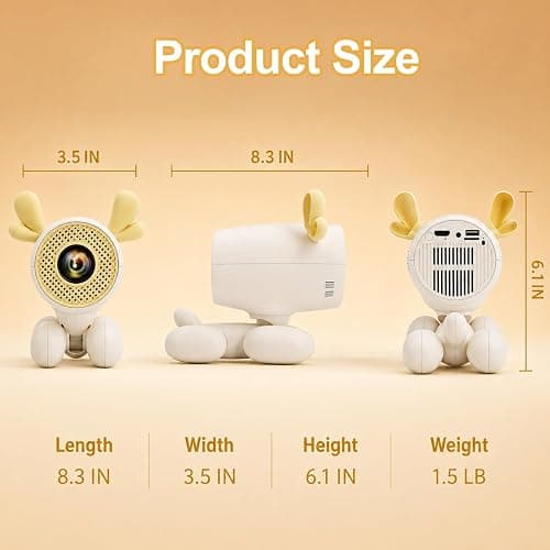Mini Projector, Cartoon Dog Smart Projector with Wifi 6 and Bluetooth 5.1, Full HD 4K Support, Portable Projector Android 11, 160ANSI Auto Keystone Correction 130" Screen thumbnail 7