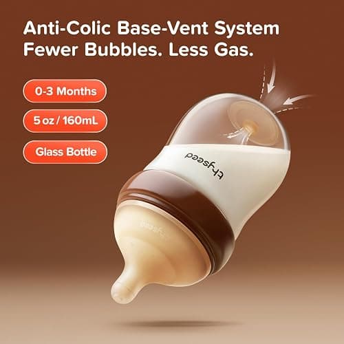 Thyseed Anti-Colic Glass Baby Bottle for Breastfed Infants, Natural Feeding, Breast-Like Newborn Slow Flow Nipple (1m+), 5 oz, 2 Pack thumbnail 2
