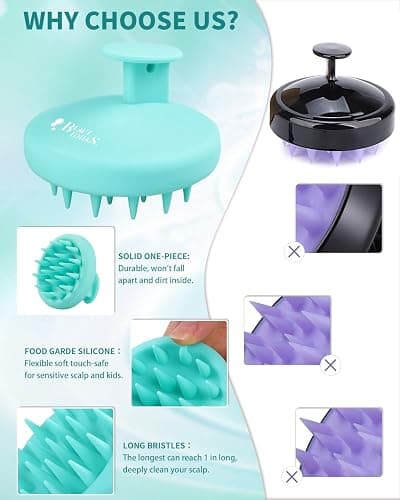 BEAUTLOHAS Silicone Scalp Massager Shampoo Brush, Shower Scrubber with Soft Bristles, Hair Growth & Dandruff Treatment, Wet/Dry Hair Massager for All Hair Types (Green) thumbnail 2