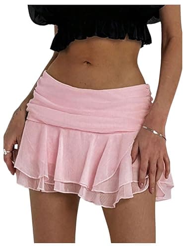 MakeMeChic Women's Mini Skirt Tiered Layer Ruffle Flared Rave Party Skirt | Cute Going Out Skirts, Night Out, Sheer, Low Waist Short Skirt - Image 1