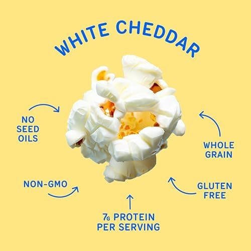 Khloud Protein Popcorn - White Cheddar - 7g Protein Snacks for Adults & Kids - Flavored Popcorn Made with Real Ingredients & Milk Protein Isolate - Non-GMO, Gluten-Free, Kosher, 4oz, 4pk thumbnail 4