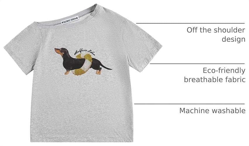 Aelfric Eden Dachshund Off The Shoulder Tshirts Women's Oversized Graphic Tees Short Sleeve Summer Cute T Shirts Y2K Tops thumbnail 4
