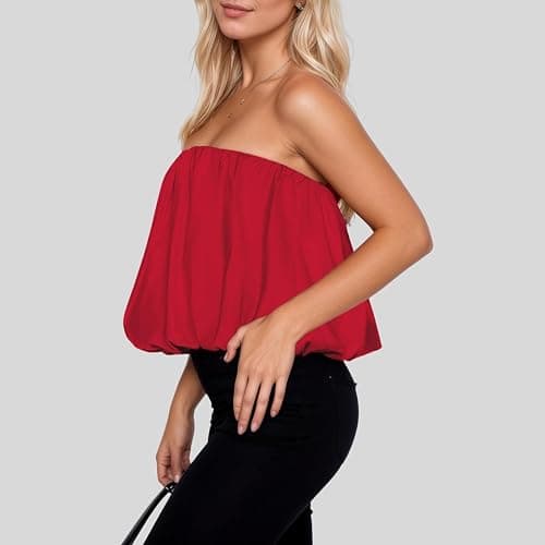 AJELIFHL Women Y2k Sexy Strapless Bubble Tube Top Girls Coquette Cute Solid Puff Balloon Bandeau Tank Summer Streetwear thumbnail 2