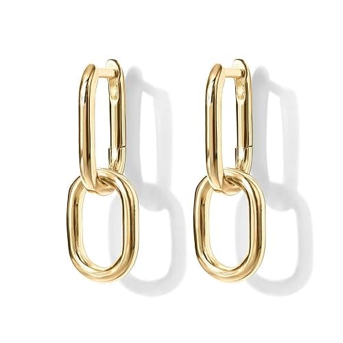 PAVOI 14K Gold Plated Convertible Paperclip Earrings for Women - Trendy Paper Clip Link Huggie Hoop Earrings - Chain Link Drop Dangle Hoops with Cubic Zirconia - Two-Toned Statement Jewelry thumbnail 3