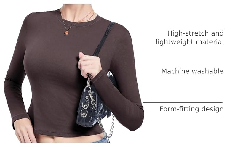 Abonlen Long Sleeve Shirts for Women Crewneck Basic Tees T Shirts Fitted Crop Tops Y2k Going Out Tops thumbnail 4