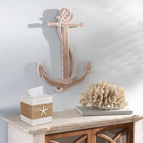 SOMTO Beach Rustic White Wood Square Tissue Box Cover,Farmhouse Bathroom Accessories Starfish Decor Tissue Holder with Slide-Out Bottom Panel… - White thumbnail 5
