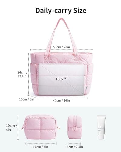 Narwey Nylon Puffer Tote Bag for Women, Quilted Work Nurse Teacher Tote Bag | Lightweight, Puffy, Aesthetic, Trendy, 15.6 Laptop Sleeve, 40oz Tumble holder, Shoulder Bag for Travel, Gym, Holiday Gifts thumbnail 5