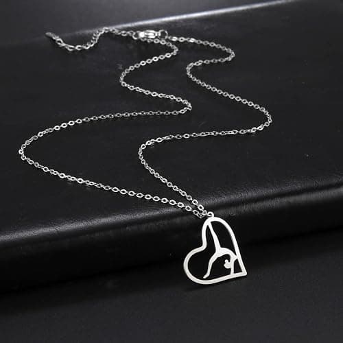 EUEAVAN Collana con ciondolo a forma di cuore, per ginnastica, sport, ginnastica, con ciondolo a forma di cuore, per ginnastica, gioielli alla moda, Medio, Acciaio inossidabile, Senza pietre preziose thumbnail 3