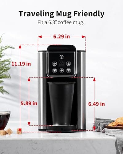 KIDISLE Hot & Iced Coffee Maker with Bold Setting, Single Serve Coffee Maker for K Cup and Grounds, 6-14 Oz Brew Sizes, 50 Oz Removable Water Tank, One Cup Coffee Machine with Reusable Filter, Black thumbnail 2