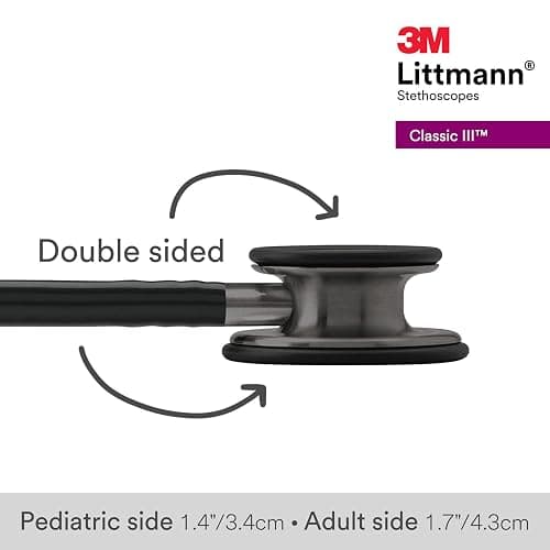 3M Littmann Classic III Monitoring Stethoscope, 5811, More Than 2X as Loud, Weighs Less, Stainless Steel Smoke-Finish Chestpiece, 27" Black Tube, Smoke Stem, and Headset thumbnail 3