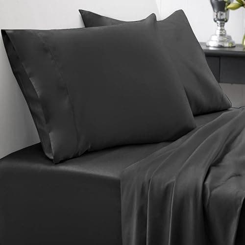 Full Size Comforter Set with Sheets - 7-Piece Bedding Collection - 1 Comforter, 1 Fitted Sheet, 1 Flat, 4 Pillowcases - Deep Pocket - Soft & Breathable Premium Quality - Ideal for All Seasons, Black - Black - Full thumbnail 7