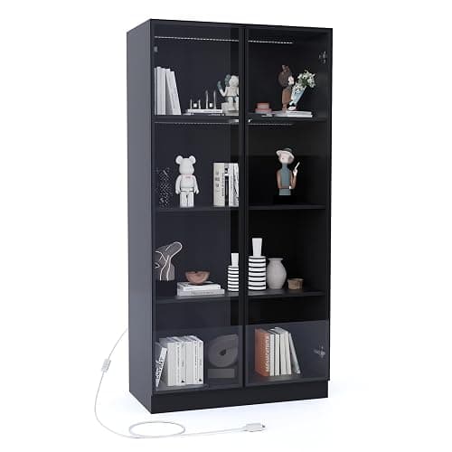 ZORPLIX Glass Display Cabinet with LED Lights Set of 2, Glass Display Case Bookcase with 4-Tier Shelves, Curio Cabinet with 2 Glass Doors, Storage Cabinet for Collectibles, Living Room - 2 - 2 Glass Door - 4 Tier thumbnail 9