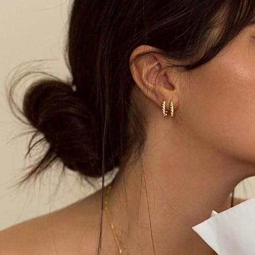 3 Pairs Small Huggie Hoop Earrings Set 14K Gold Hypoallergenic Lightweight Huggie Hoops Earrings for Women Girls thumbnail 5