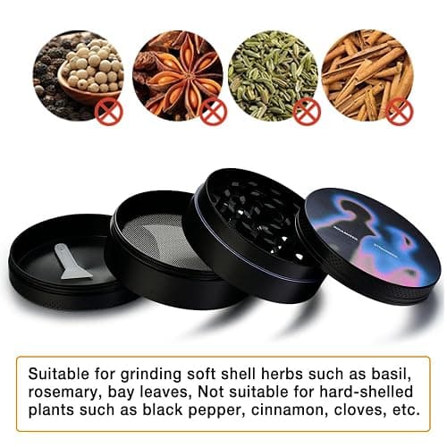 Sytranrein Kräutermühle, Ø 63mm Metallmühle mit Pollenfänger, tragbare 4-teilige Mühle für trockene Kräuter und Gewürze thumbnail 6