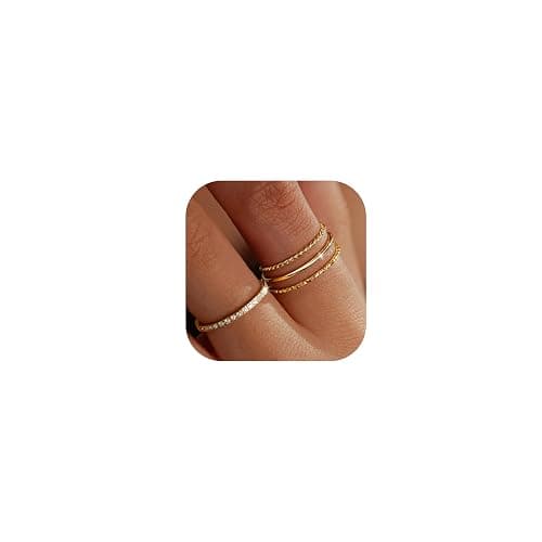 Gelbesty Gold Rings for Women Waterproof, Dainty Stack Minimalist Non Tarnish 1.2mm Thin Thumb Simple Pinky Rings Trendy Set for Women Size 5 6 7 8 9 10 11 - Image 1