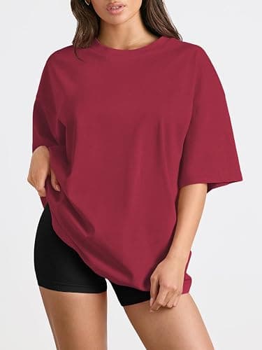 Trendy Queen Womens Oversized T-Shirts Short Sleeve Crew Neck Summer Tops | Midweight Poly-Cotton Blend, Drop Shoulder Loose Fit thumbnail 2