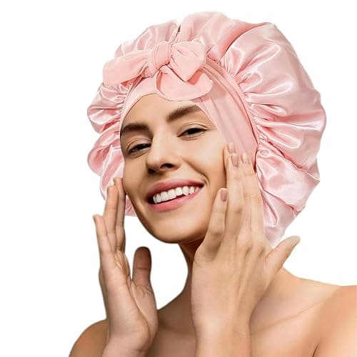 GUGUGO Seidenhaube zum Schlafen, Silk Bonnet, Verstellbare Seidenhaube, Schlafhaube Seide, Schlafmütze Damen, Satin Haube Schlafen, Silk Sleeping Cap, Seidenhaube zum Schlafen Locken, Sakura Rosa thumbnail 8