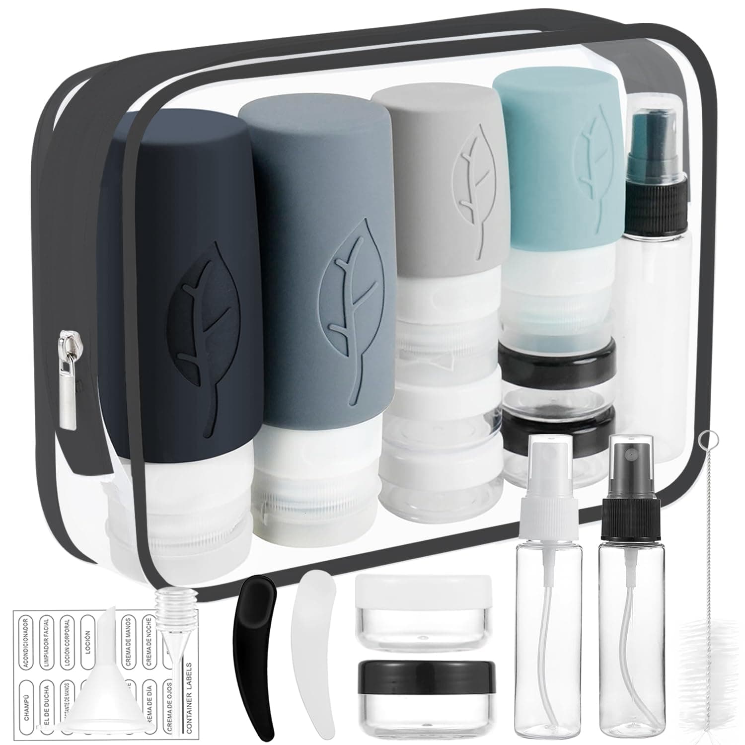 16 Piezas de Botellas de Viaje de Silicona, Contenedor de Tamaño de Viaje de 3 Oz Aprobado Por la Tsa, Sin Bpa, A Prueba de Fugas, Comprimible, Accesorios de Viaje Recargables (Colores Fríos-17 PCS) - Image 1