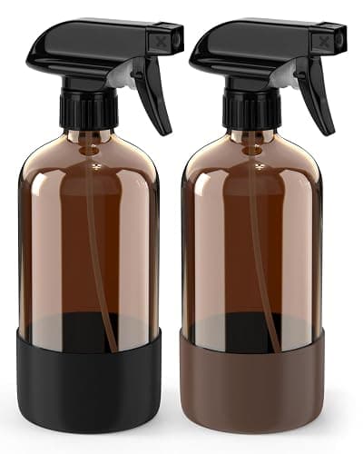 Bontip Glass Spray Bottle with Silicone Sleeve Protection, Amber Glass Spray Bottle Set for Window Cleaner Aromatherapy Facial Hydration Watering Flowers Hair Care 2 Pack/16 oz (Black & Brown) - Image 1