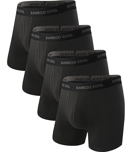 BAMBOO COOL Men's Ultra Breathable Underwear,No Riding Up Boxer Briefs with ComfortFlexible Waistband,Multipack - 02-black (4 Pack） - Medium