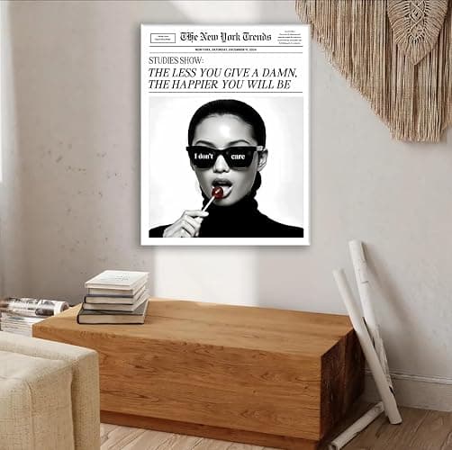 Jatinoo Aesthetic Posters for Bedroom Decor - 11.5x15 Inch Framed Canvas Wall Art with 'The Less You Give a Damn' Quote | Black and White Print for Mental Wellness, Trendy Room Aesthetic and Modern Home thumbnail 6