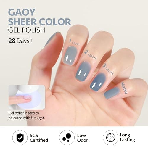 GAOY Jelly Nude Blue Gel Nail Polish, 16ml Sheer Neutral Translucent Soak Off Gel Polish, UV Light Cure for Nail Art DIY, 1722 Hazy Blue - Hazy Blue thumbnail 7