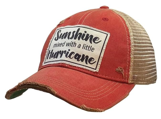 VINTAGE LIFE Sunshine with A Little Hurricane Distressed Trucker Cap, Light Red, Cotton, Polyester, Indoor, Outdoor - Image 1