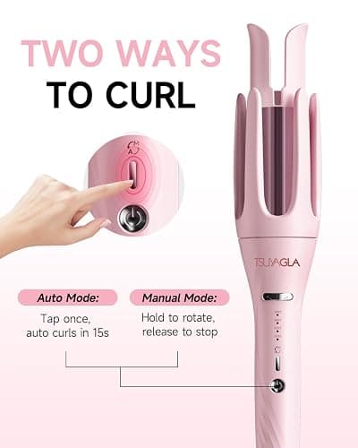 3 in 1 Automatic Curling Iron, Hair Curlers with 3 Curling Barrels (1" - 1.25" - 1.5"), Rotating Curling Iron with 3 Temp, 2-Way Rotation, 10S Fast Heating, Anti-Scald, Dual Voltage, Pink thumbnail 3