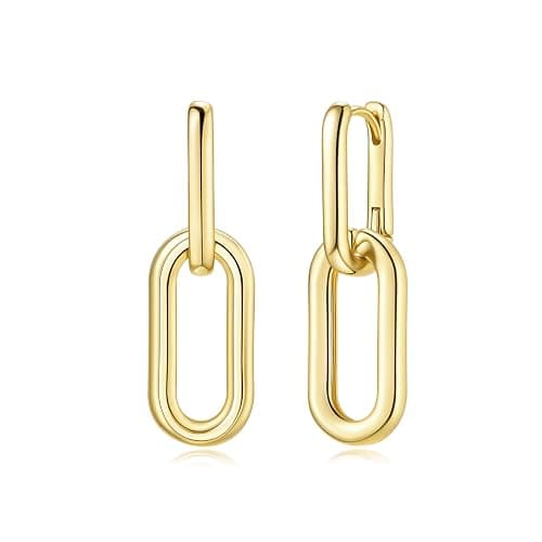 Sylph 18K Gold Plated Paperclip Earrings For Women Trendy Chain Link Earrings Gold Statement Square Hoop Earrings Rectangle Drop Dangle Earrings Jewelry Gifts For Wedding - Image 1