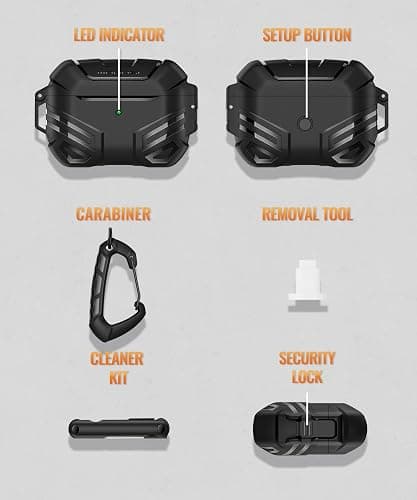 MOBOSI for AirPods Pro 2 Case with Lock, Compatible with Airpod Pro Case 2nd/1st Gen, Military Grade Protective Cover with Cleaner Kit & Keychain for Men(2023/2022/2019), Black thumbnail 7