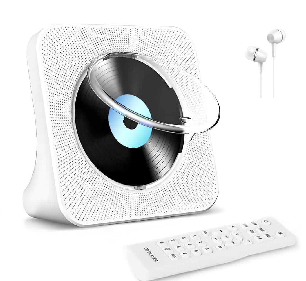 CD Player with Bluetooth 5.0, Portable CD Player for Home Built-in HiFi Speaker, Remote Control, FM Radio, Headphone jack, Timer, Support AUX/USB White - Image 1