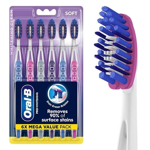 Oral-B 3D White Deep Stain Remover toothbrushes, 6 Count Toothbrush Soft, Removes 90% of Surface Stains, whitens Teeth, deep Reach, removes Plaque and Stains Tooth Brush - Image 1