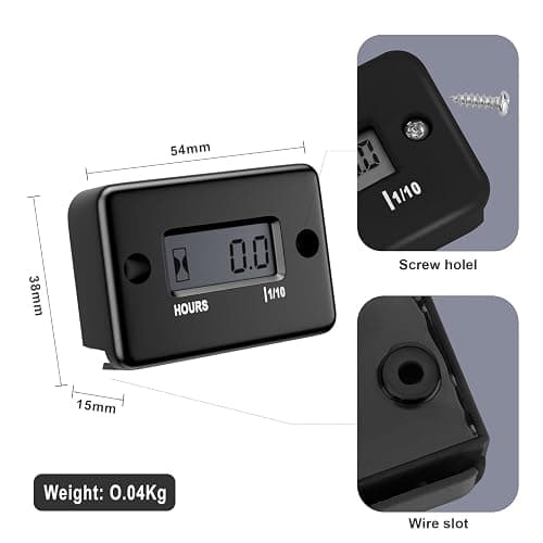 FEBWAN Inductive Hour Meter for Gas Engine Generator Lawn Mower Pressure Washer Marine ATV Boat Outboard Motor Dirt Bike Motorcycle LCD Digital Hour Counter, Waterproof Hr Meters,1 Pack Black thumbnail 3