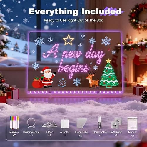 Lumiboard Led Drawing Board, 13.7"X10" 4 Modes &7 Colors Acrylic Dry Erase Boards with Light, Comes with Adapter, Hanging Chain, Stand, 7 Markers & Spray Bottle thumbnail 2