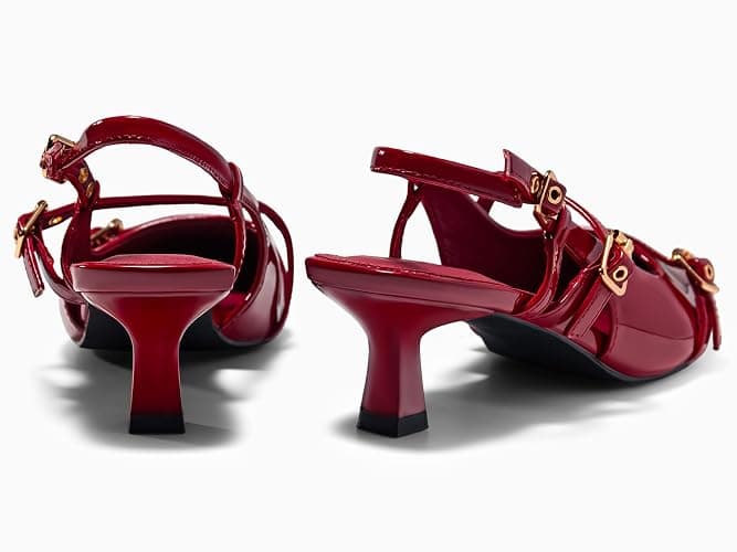 Coutgo Womens Slingback Kitten Heels Low Heel Closed Pointed Toe Pumps Buckle Strap Heeled Sandals Shoes thumbnail 4