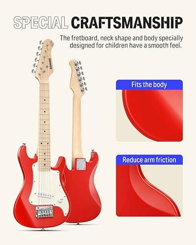 Donner 30 Inch Kids Electric Guitar Beginner Kits ST Style Mini Electric Guitar for Boys Girls with Amp, 600D Bag, Tuner, Picks, Cable, Strap, Extra Strings, DSJ-100, Red thumbnail 8