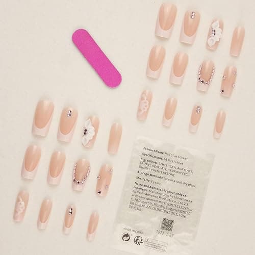 POKENGDA Medium Press on Nails Design,Nail glue included,Sqaure Acrylic Bling Fake Nails,Reusable Butterfly Acrylic Daily False Nail Kits for Women thumbnail 2