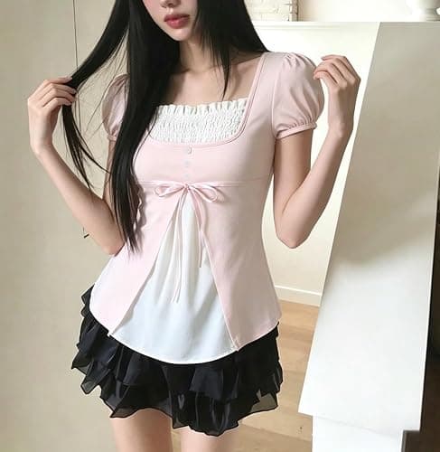 Emo Goth Cute Shirts Peplum Baby Doll Coquette Summer Tops Teens 2000s Gyaru Y2k Grunge Aesthetic Whimsy Clothes thumbnail 3