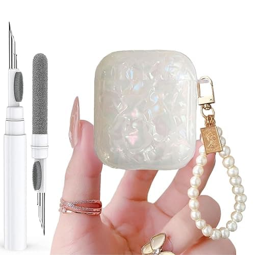 Olytop for Cute Glitter Airpods 2/1 Gen Case with Cleaner Pen,Shell Pattern Airpods 2nd/1st Generation Cover Protective Skin Girl Women with Luxury Pearl Keychain for Apple iPod 2nd/1st Gen - Colorful thumbnail 9
