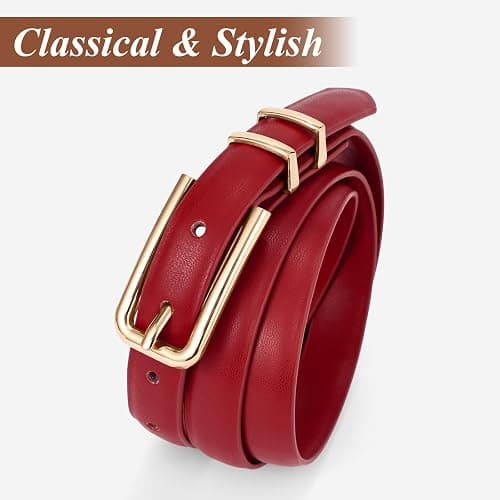 JASGOOD Women's Skinny PU Leather Belt Thin Waist Belt with Gold Buckle for Jeans Pants Dresses 0.7 thumbnail 5