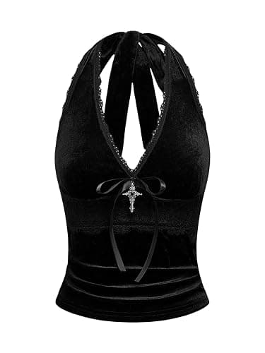 Verdusa Women's Y2k Gothic Goth Halter Top Mesh Sheer Backless Going Out Tops Emo Grunge Clothes Rave Outfits - Image 1