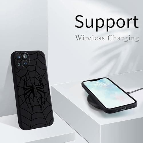 Wihytec Spider Black Phone Case for iPhone 14 PRO MAX Black Spider Web Case Cover Liquid Silicone Soft Gel Rubber Durable Matt Phone Cover with Microfiber Lining Protective Cover thumbnail 6