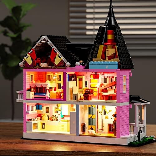 Pink Palace House Building Set with Lights, Halloween Haunted House Blocks Toy, Halloween House Kit for Kids Adults,Christmas for Girls and Boys, Aged 8+ (1349PCS) thumbnail 9