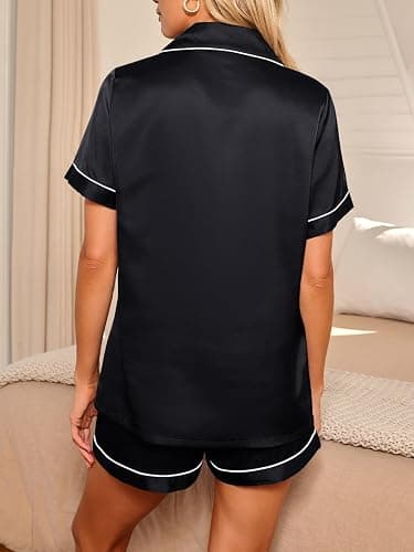 LILLUSORY Silk Satin Pajama Set for Women 2 Piece Lounge Pjs Winter Matching Summer Sleepwear Button Down Shirt Shorts thumbnail 4