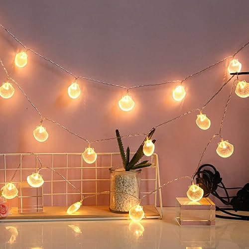 ZDAYOZ Natural Beach Shell String Light - 19.69 ft, 40 Warm White LEDs, Weatherproof, Battery/USB Powered, Ocean Theme for Holiday Party, Wedding, Garden Decoration thumbnail 5