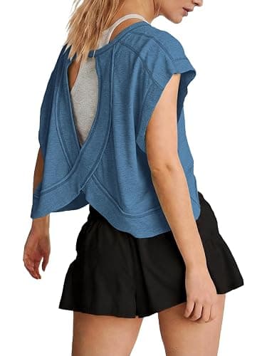 Siyaacg 3 Pack Open Back Short Sleeve Workout Tops for Women | Athletic Oversized Backless Crop Loose Fit T Shirt Casual Y2K Sport Gym Dance Yoga Pilates Running Tees thumbnail 3