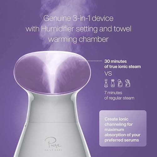 NanoSteamer Large 3-in-1 Nano Ionic Facial Steamer with Precise Temp Control - Humidifier - Unclogs Pores - Blackheads - Spa Quality - Bonus 5 Piece Stainless Steel Skin Kit (Lilac) thumbnail 3