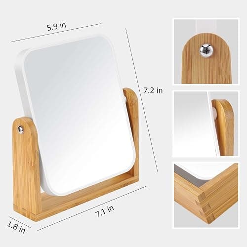 LFOYOU Vanity Makeup Mirror with Natural Bamboo Stand, Double Sided 360 Degree Swivel Magnifying Mirror, Tabletop Magnified Make up Mirror for Bathroom or Bedroom 8 Inch thumbnail 3