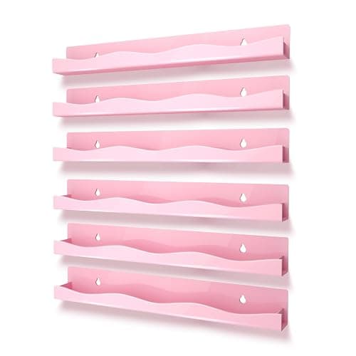 6 Pack Nail Polish Wall Mounted Shelf,15 Inch Nail Polish Floating Shelves for 66-90 Bottles Multi-Purpose,Ideal Gift, Great Display for Salons Retailers,Pink - Image 1